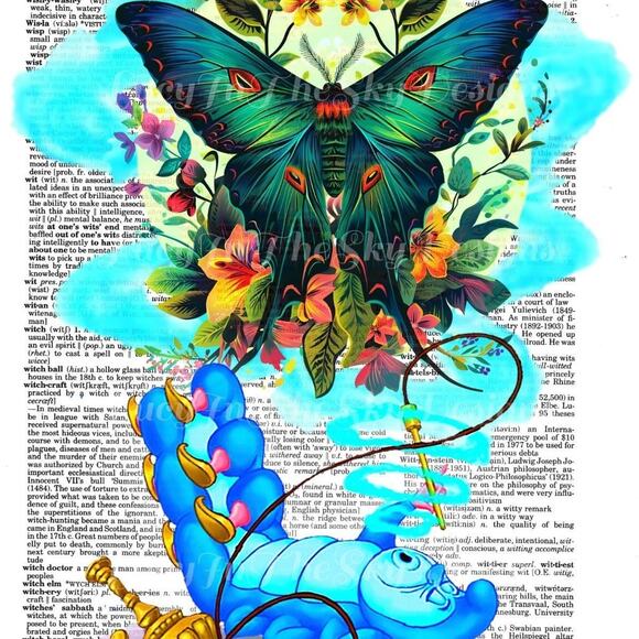Smoking Caterpillar Daydreams Wild Alice Wonderland Pipe Dreams Luna Moth Art - Picture 2 of 5